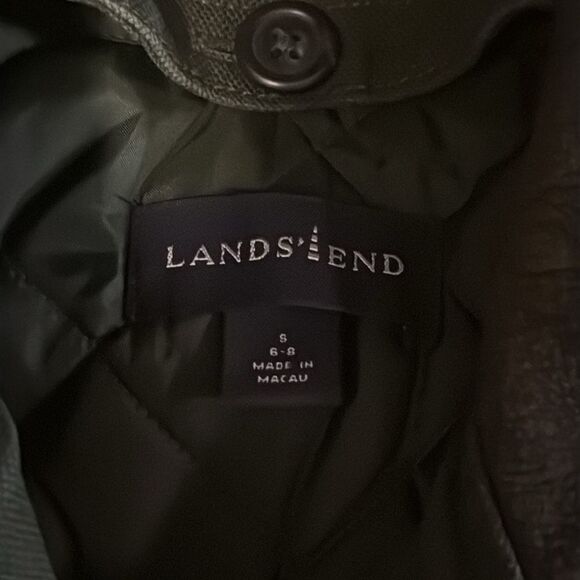 Lands' End Army Green Fisherman Core Chore/Barn Coat With Leather Collar - Picture 10 of 13